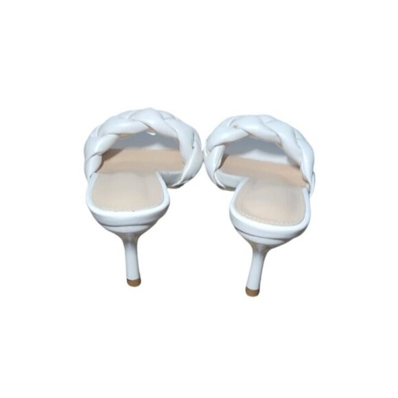 Women's White Braided Mid Heel Sandals with Open Square Toe, Size 37. - Picture 5 of 8